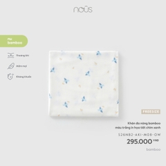 NOUS - Khăn đa năng bamboo màu trắng in họa tiết chim xanh - FS - SS26.T5A