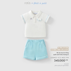 NOUS - Bộ cộc tay áo trắng quần xanh thêu hoàng tử  - 18-24M - SS26.T5A