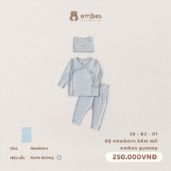 EMBES - Bộ newborn kèm mũ embes gummy - 26-B2-01 - Xanh Dương - Newborn - SS26.T5A