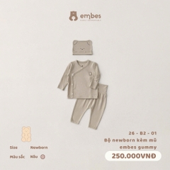 EMBES - Bộ newborn kèm mũ embes gummy - 26-B2-01 - Nâu - Newborn - SS26.T5A