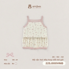 EMBES - Bộ cộc hai dây hoạ tiết bé gái - 26-K2-32 - Be - 9-12M - SS26.T5A