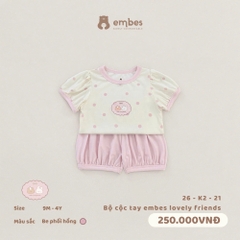 EMBES - Bộ cộc tay embes lovely friends - 26-K2-21 - Be hồng - 18-24M - SS26.T5A