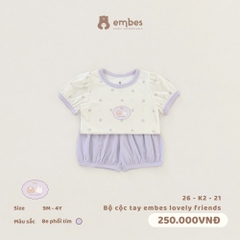 EMBES - Bộ cộc tay embes lovely friends - 26-K2-21 - Be tím - 12-18M - SS26.T5A