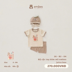 EMBES - Bộ cộc tay kèm mũ embes juice box - 26-B2-04 - Nâu - 3-6M - SS26.T5A