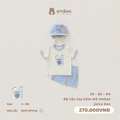 EMBES - Bộ cộc tay kèm mũ embes juice box - 26-B2-04 - Xanh Dương - 6-9M - SS26.T5A