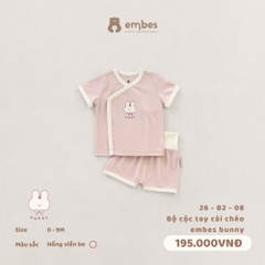 EMBES - Bộ cộc tay cài chéo embes bunny - 26-B2-08 - Hồng viền be - 3-6M - SS26.T5A