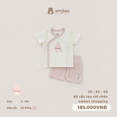 EMBES - Bộ cộc tay cài chéo embes shopping - 26-B2-06 - Be Hồng - 0-3M - SS26.T5A