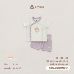 EMBES - Bộ cộc tay cài chéo embes shopping - 26-B2-06 - Be tím - 0-3M - SS26.T5A
