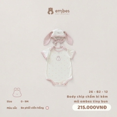 EMBES - Body chip chấm bi kèm mũ embes tiny bun - 26-B2-12 - Be Hồng - 0-3M - SS26.T5A