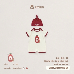 EMBES - Body cộc tay kèm mũ embes sauce - 26-B2-16 - Be đỏ - 3-6M - SS26.T5B