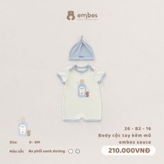 EMBES - Body cộc tay kèm mũ embes sauce - 26-B2-16 - Be Xanh dương - 0-3M - SS26.T5B