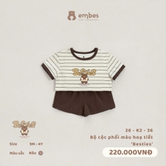 EMBES - Bộ cộc phối màu hoạ tiết Besties - 26-K2-36 - Nâu - 12-18M - SS26.T5B