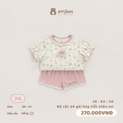 EMBES - Bộ cộc bé gái hoạ tiết thêu nơ - 26-K2-34 - Hồng - 9-12M - SS26.T5B