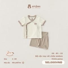 EMBES - Bộ cộc tay cài chéo embes little pony - 26-B1-23 - Nâu trơn - 6-9M - SS26.T5C