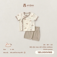 EMBES - Bộ cộc tay cài chéo embes little pony - 26-B1-23 - Nâu họa tiết - 0-3M - SS26.T5C
