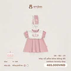 EMBES - Váy cổ yếm kèm băng đô embes lovely day - 26-B2-21 - Hồng Be - 9-12M - SS26.T5B