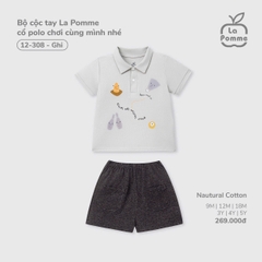 LP - Bộ cộc tay La Pomme cổ polo chơi cùng mình nhé - Ghi - 18-24M - SS26.T5B