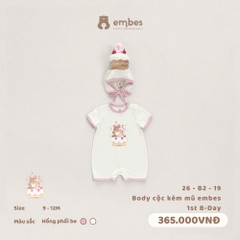 EMBES - Body cộc kèm mũ embes 1st B-Day - 26-B2-19 - Hồng Be - 9-12M - SS26.T5B