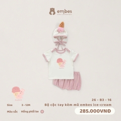 EMBES - Bộ cộc tay kèm mũ embes ice cream - 26-B3-16 - Hồng Be - 6-9M - SS26.T5C