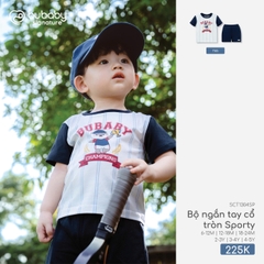 BU - Bộ ngắn tay cổ tròn Sporty - SCT1304SP - Trắng kẻ - Navy - 18-24M - SS26.T5B