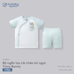BU - Bộ ngắn tay cài chéo Túi ngực - SVS1308TN - Trắng - kẻ mint - 0-3M - SS26.T5B