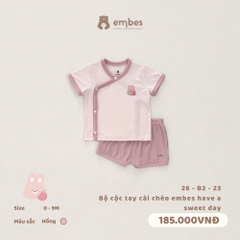 EMBES - Bộ cộc tay cài chéo embes have a sweet day - 26-B2-23 - Hồng - 0-3M - SS26.T6A