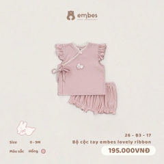 EMBES - Bộ cộc tay embes lovely ribbon - 26-B3-17 - Hồng - 0-3M - SS26.T6A