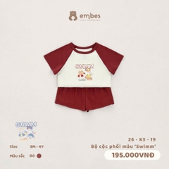 EMBES - Bộ cộc phối màu Swimm - 26-K3-19 - Đỏ - 12-18M  -SS26.T6A
