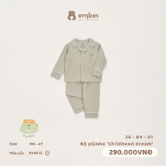 EMBES - Bộ pijama Childhood dream  - 26-K4-01 - xanh lá - 12-18M - SS26.T6A