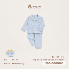 EMBES - Bộ pijama Childhood dream  - 26-K4-01 - xanh dương - 2-3Y - SS26.T6A