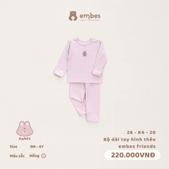 EMBES - Bộ dài tay hình thêu embes friends  - 26-K4-20 - hồng - 3-4Y - SS26.T6A