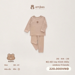 EMBES - Bộ dài tay hình thêu embes friends  - 26-K4-20 - nâu - 12-18M - SS26.T6A