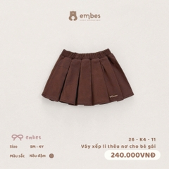 EMBES - Váy xếp li thêu nơ cho bé gái  - 26-K4-11 - nâu đậm - 18-24M - SS26.T6A