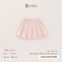 EMBES - Váy xếp li thêu nơ cho bé gái  - 26-K4-11 - hồng - 2-3Y - SS26.T6A