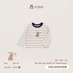 EMBES - Áo dài tay phối cổ Good day  - 26-K4-22 - kẻ đỏ - 18-24M - SS26.T6A
