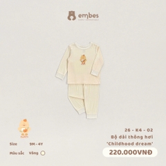 EMBES - Bộ dài thông hơi Childhood dream  - 26-K4-02 - vàng - 9-12M - SS26.T6A