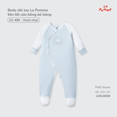 LP - Body dài tay La Pomme liền tất cừu bông bé bỏng - Xanh nhạt - 0-3M - SS26.T7A