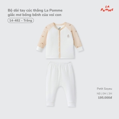 LP - Bộ dài tay cúc thẳng La Pomme giấc mơ bồng bềnh của voi con - Trắng - 0-3M - SS26.T7A