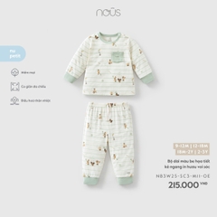 NOUS - Bộ dài màu be họa tiết kẻ ngang in hươu voi sóc - 18-24M - SS26.T7A
