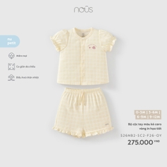 NOUS - Bộ cộc tay màu kẻ caro vàng in họa tiết - 3-6M - SS26.T7A