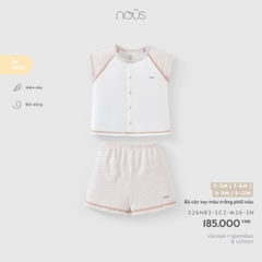 NOUS - Bộ cộc tay màu trắng phối nâu - 3-6M - SS26.T7A