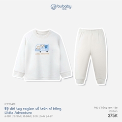 BU - Bộ dài tay raglan cổ tròn nỉ bông Little Adventure - ICT110400 - Trắng kem+Be - 3-4Y - SS26.T8B