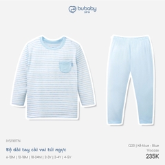 BU - Bộ dài tay cài vai Túi ngực - IVS1101TN - Kẻ blue+Blue - 3-4Y - SS26.T8B