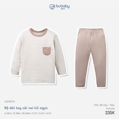 BU - Bộ dài tay cài vai Túi ngực - IVS1101TN - Kẻ nâu+nâu - 3-4Y - SS26.T8B