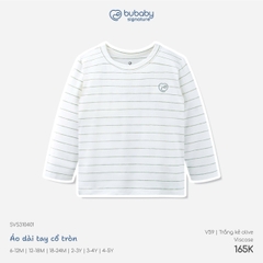 BU - Áo dài tay cổ tròn - SVS310401 - Trắng kẻ olive - 6-12M - SS26.T8B