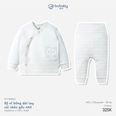 BU ĐÂY - Bộ nỉ bông dài tay cài chéo Gấu nhỏ - ICT1108GN - Trắng kem+kẻ be - Newborn - SS26.T8C