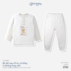 BU - Bộ dài tay cổ trụ nỉ bông in khủng long nhỏ - ICT110300 - Kẻ be - 3-4Y - SS26.T8C