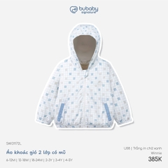 BU - Áo khoác gió 2 lớp có mũ - SWI31172L - Trắng in chữ xanh - 4-5Y - SS26.T8C