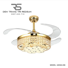 Quạt Trần Đèn Cánh Cụp Xòe Trang Trí Phòng Khách, Phòng Ngủ - 42KSA 206