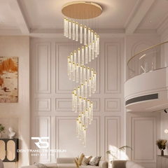 Đèn Thả Trần Pha Lê Hiện Đại Lắp Thông Tầng Cầu Thang, Phòng Khách, Bàn Ăn HTK001